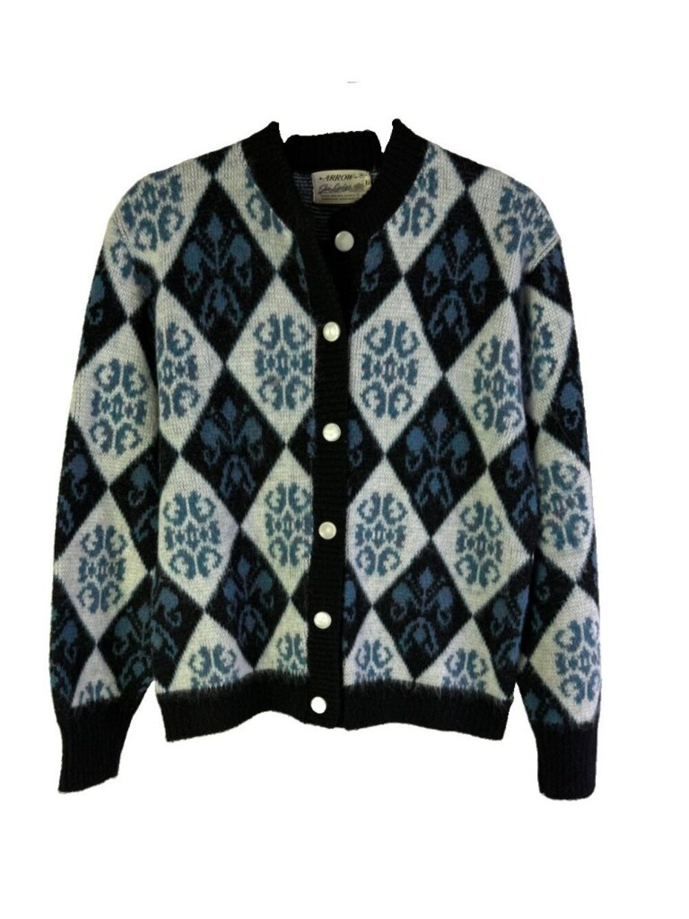 Vintage 60s Argyle Diamond Knit Cardigan Sweater Grunge Mod